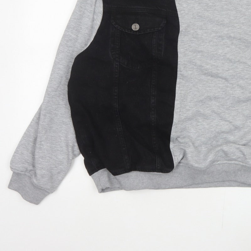 Additional view of BoohooMAN Men’s Grey Black Panel Sweatshirt XL Crew Neck Pullover