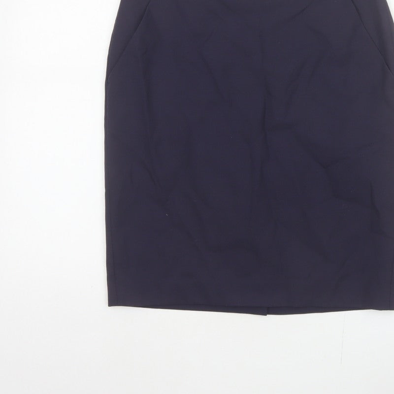 Hobbs NW3 Women Navy UK 8 Wool Pencil Knee Skirt Pockets