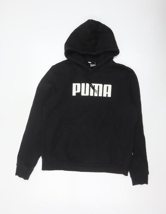 Puma Women Black L Pullover Hoodie Logo Graphic Kangaroo Pocket