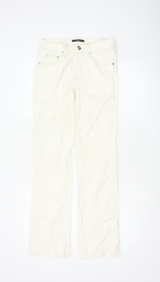 BOSS Hugo Boss Women Ivory Size 28 Straight Cotton Blend Trousers