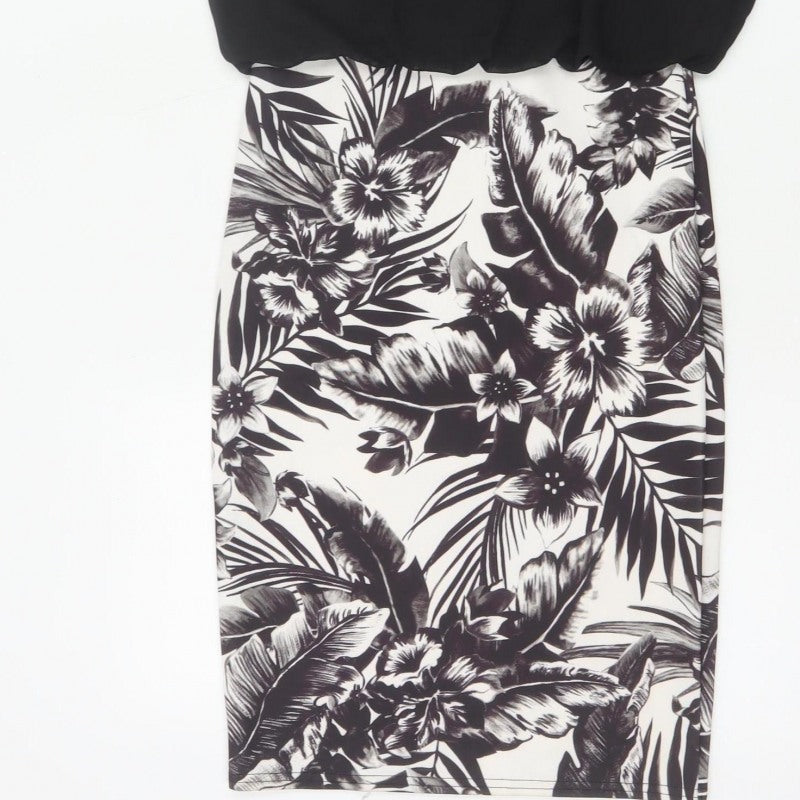 Quiz Women Black Floral Bodycon Strappy Short Dress UK 8