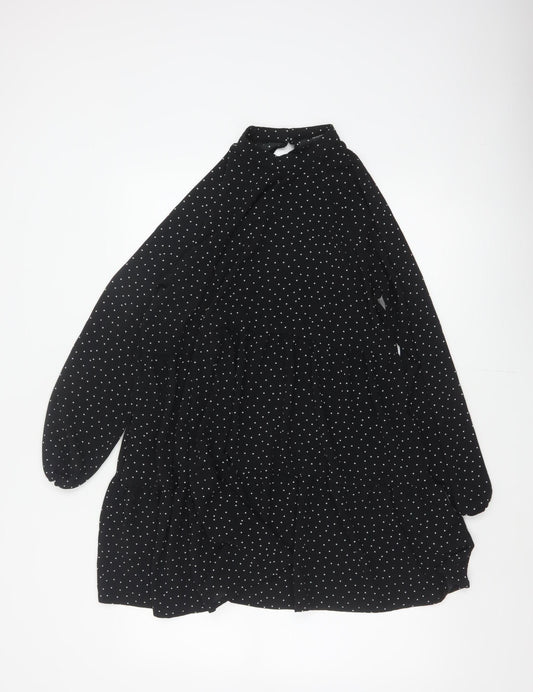 Monki Women Black Polka Dot High Neck Skater Dress UK 14