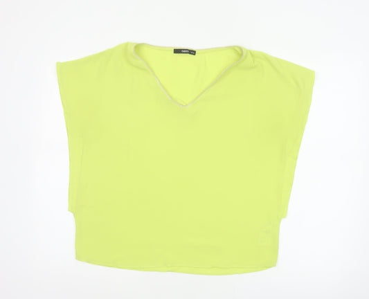 Oasis Women Yellow V-Neck Cap Sleeve Sheer Blouse Size 10