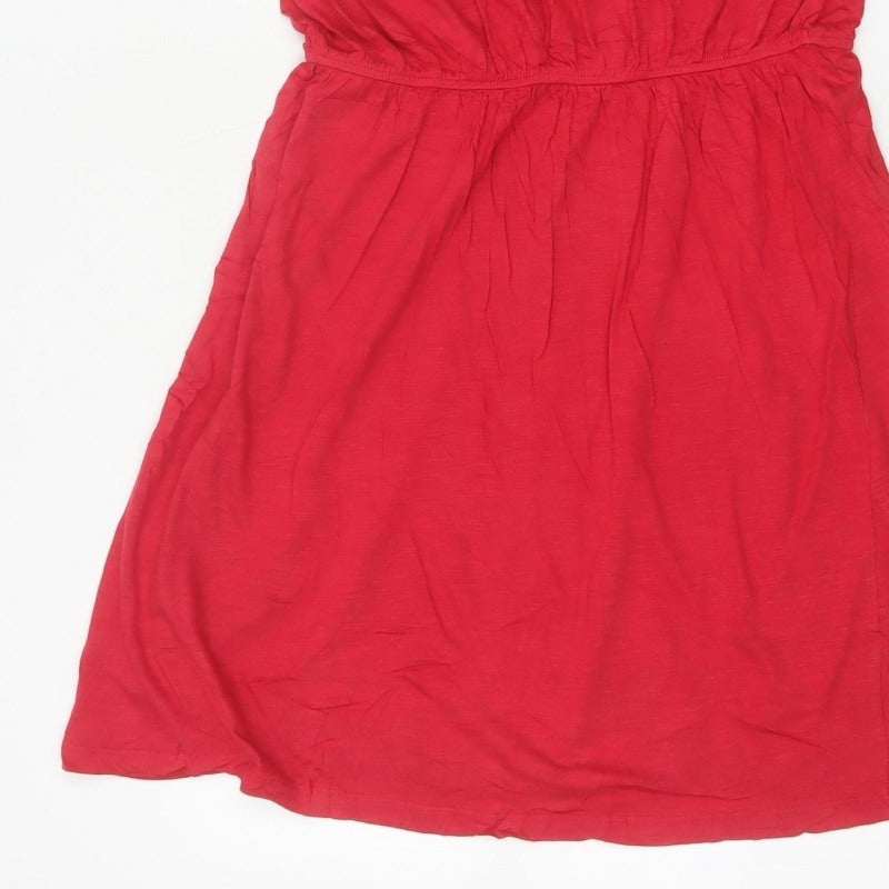 BASIC Women Red M Sleeveless Scoop Neck Fit & Flare Jersey Dress