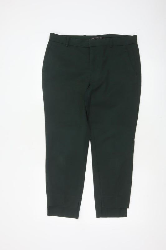Zara Women Green UK 12 High Rise Tapered Cropped Dress Trousers
