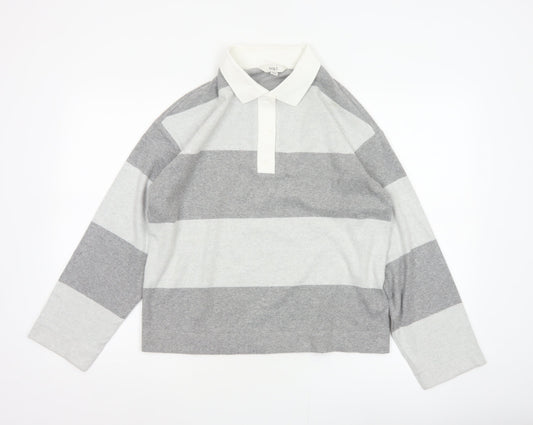 Marks and Spencer Women's Grey UK 8 Striped Jersey Long Sleeve Polo Top
