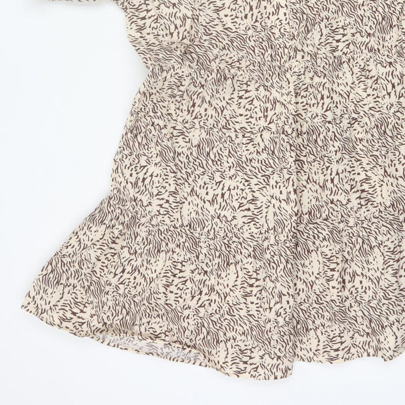 M&S Women Beige Animal Print Petite 16 Fit & Flare Dress