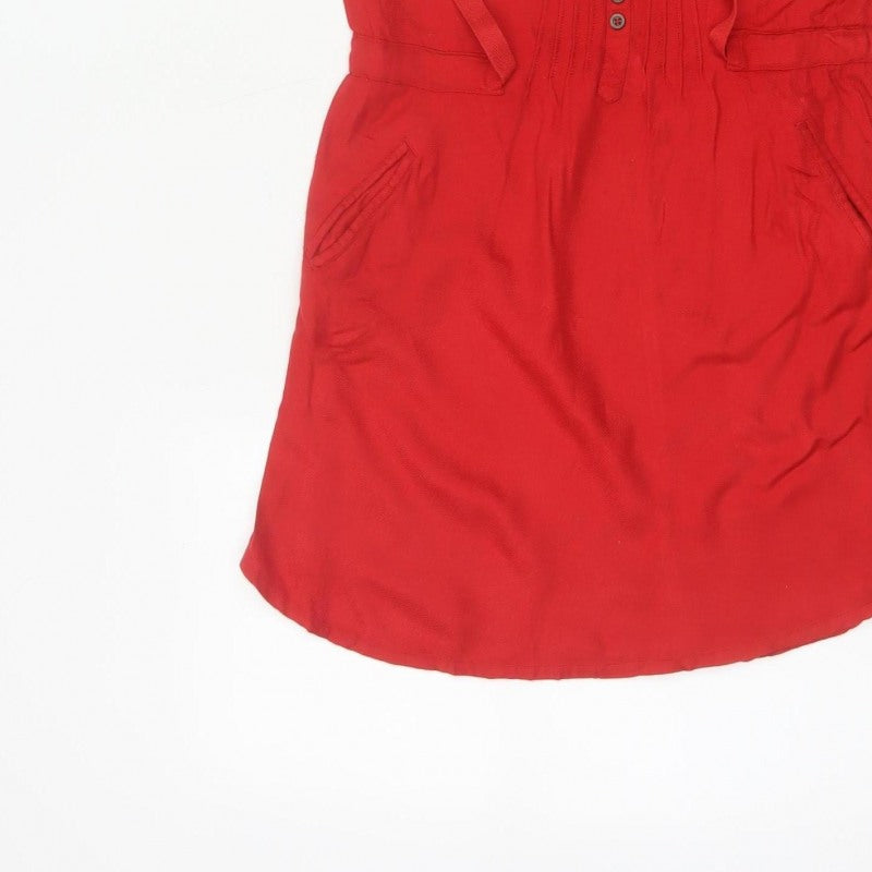 Fat Face Girls Red 10-11 Years Knee Length Shift Dress Pockets Viscose