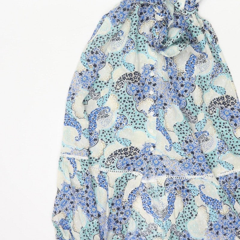 Marks and Spencer Women Blue Paisley Size 8 Midi Shirt Dress Belted