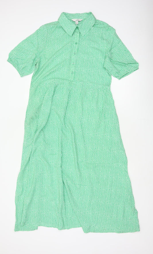 Marks and Spencer Women Green Size 10 Long Geometric Shirt Dress