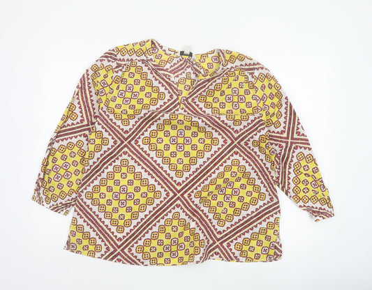 Marks and Spencer Women Multicoloured Size 14 Bohemian V-Neck Blouse