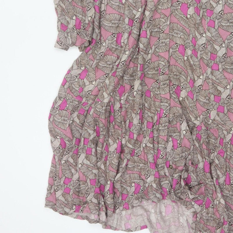 White Stuff Women Pink Bird Print Long Shirt Dress UK 14