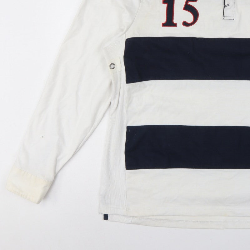 England Men’s 2XL White Navy Striped Long Sleeve Rugby Polo