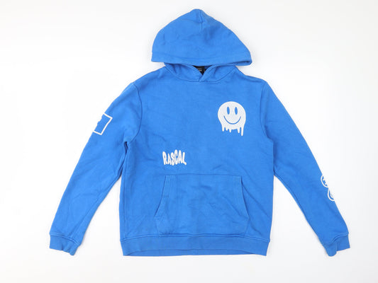 Back view of Rascal boys’ blue 13-14 years pullover graphic print hoodie fleece