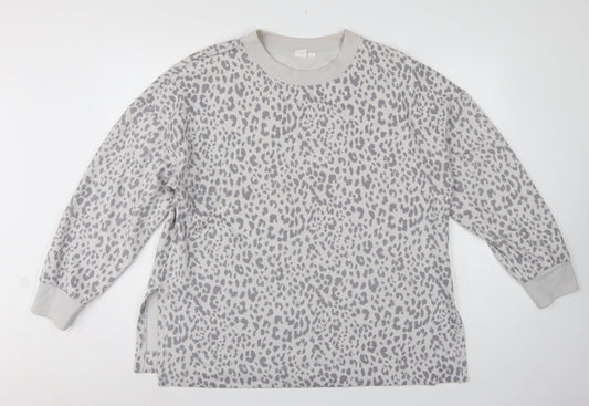 GAP Women Grey Leopard Print XL Pullover Crew Neck Sweatshirt