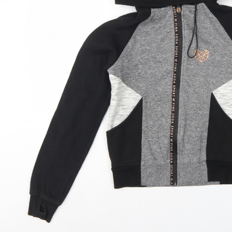 Pink Soda Sport Women's Black Grey Full Zip Hoodie UK 6 Colourblock
