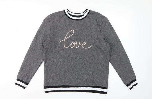 Dorothy Perkins Women Grey UK 12 Love Embroidered Pullover Sweatshirt