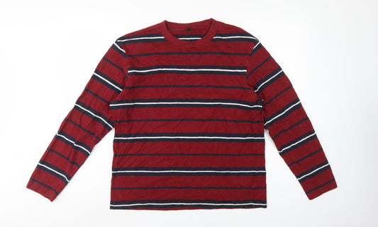 Back view of Uniqlo unisex adults red l basic striped cotton long sleeve t-shirt