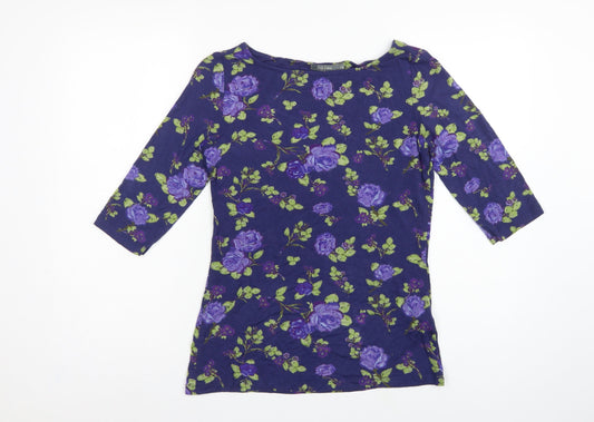 Lily & Me Women Blue Floral Viscose Jersey Tunic Top UK 10 3/4 Sleeve