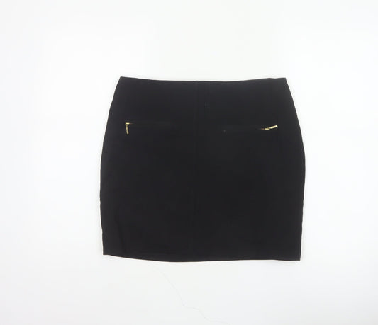 M&S Limited Collection Women Black UK 12 Pencil Knee Skirt Gold Zip