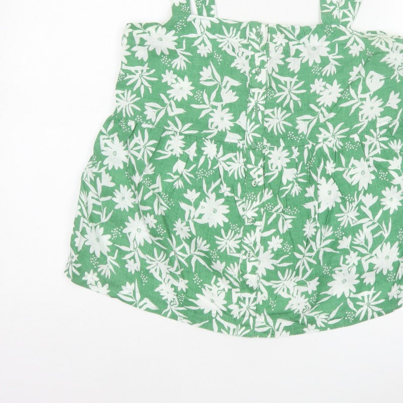 Marks and Spencer Women Green Floral Linen Camisole Top UK 12