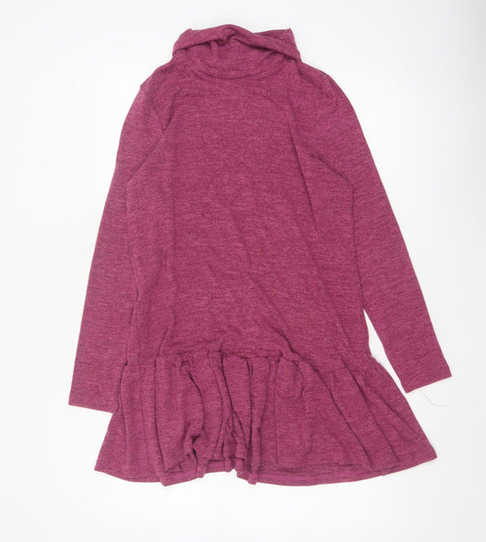 Klass Women’s Pink S Jumper Dress Cowl Neck Ruffle Long Sleeve