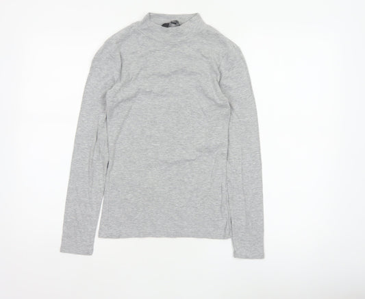 Dorothy Perkins Women Grey UK 10 Mock Neck Long Sleeve Basic Jersey Top
