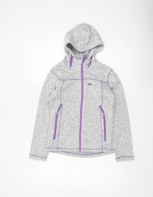 Back view of Trespass girls’ grey purple full zip fleece hoodie 9-10 years