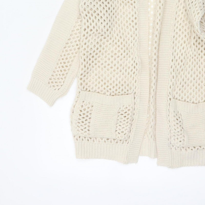 Warehouse Women’s Ivory Open Knit Cardigan UK 10 V-Neck Pockets