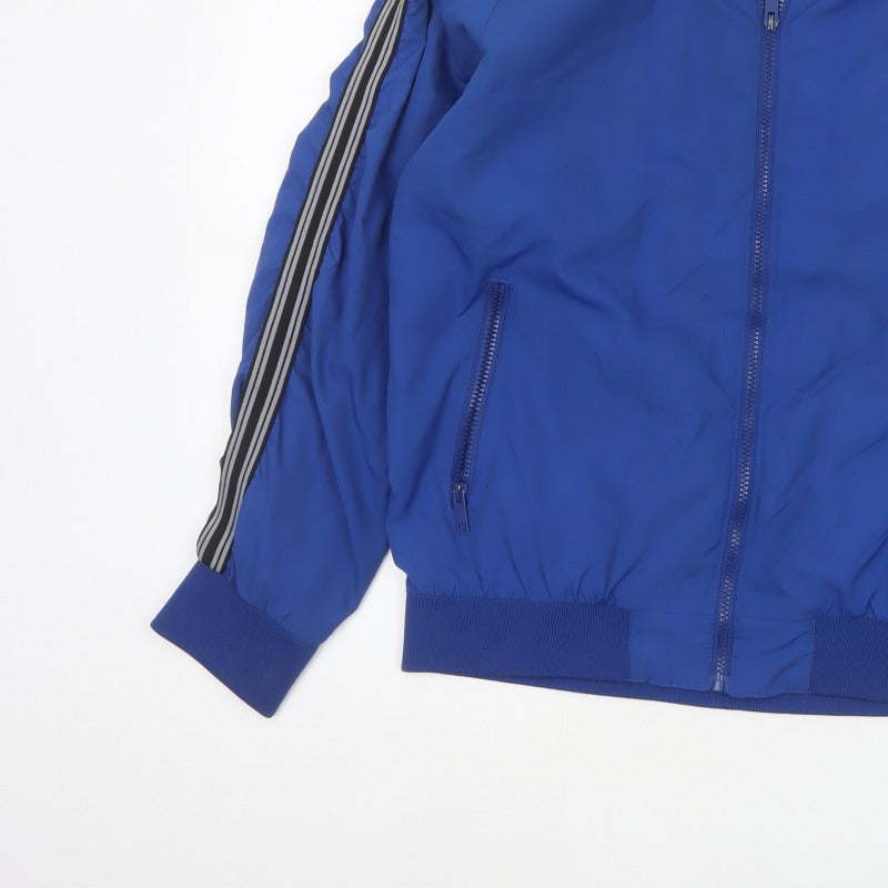 Brave Soul Men’s Blue XL Bomber Jacket Striped Sleeve Full Zip