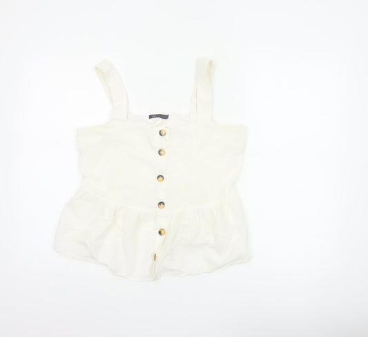Marks and Spencer Women White UK 12 Cotton Linen Button Camisole Blouse