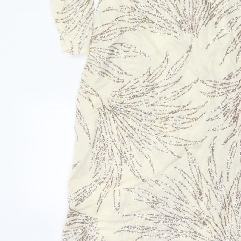 Jin Fizz Women Ivory UK 14 Vintage Sequin V-Neck Midi Sheath Dress