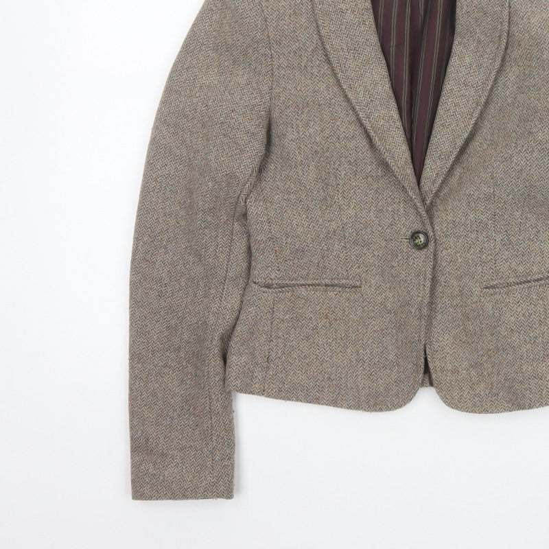 L.O.G.G. Women’s Beige UK 6 Herringbone Tweed Wool Blend Blazer Jacket