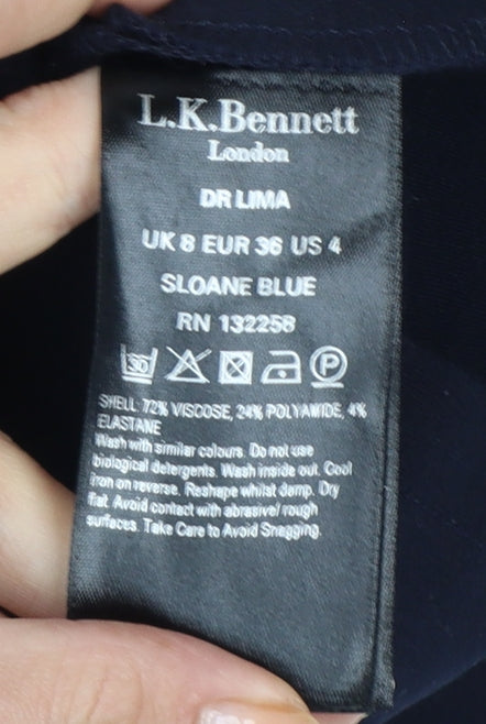 L.K.Bennett Women Blue UK 8 Fit & Flare Midi 3/4 Sleeve Dress