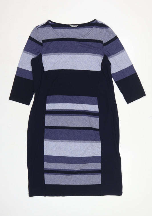 Marks and Spencer Women Blue Stripe UK 16 Bodycon Jersey Midi Dress