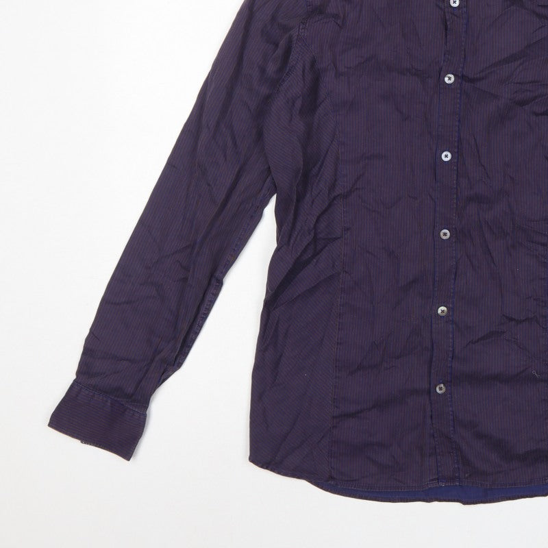 Ted Baker Men’s Purple Striped Cotton Stretch Shirt Size M Long Sleeve