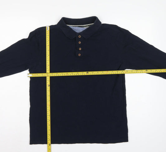 Back view of Brave Soul Men’s Blue L Long Sleeve Cotton Polo Shirt