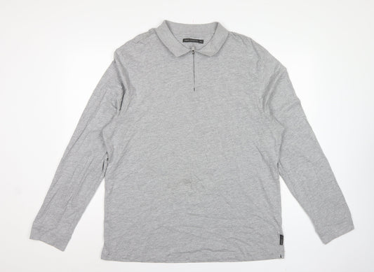 Back view of French Connection Men Grey 2XL Long Sleeve 1/4 Zip Polo Shirt