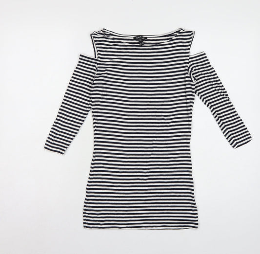 Baukjen Women Blue White Striped UK 8 Basic Boat Neck 3/4 Sleeve Jersey Top