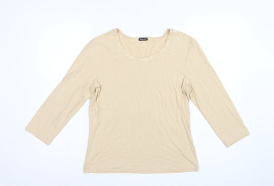 Gerry Weber Women Beige UK 12 Beaded Sequin Bell Sleeve Jersey Top