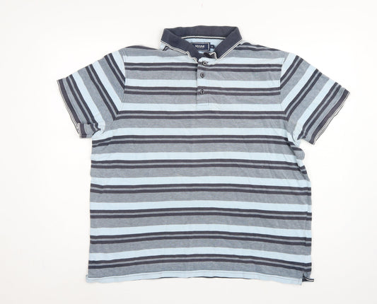 Back view of Maine New England Men's Blue Striped Cotton Polo Shirt XL Short Sleeve
