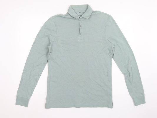 Back view of Marks and Spencer Men Green S Regular Fit Long Sleeve Cotton Polo