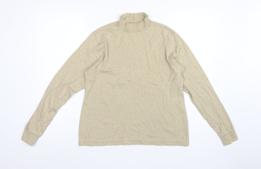 Lands' End Women Beige S Mock Neck Long Sleeve Basic Jersey Top