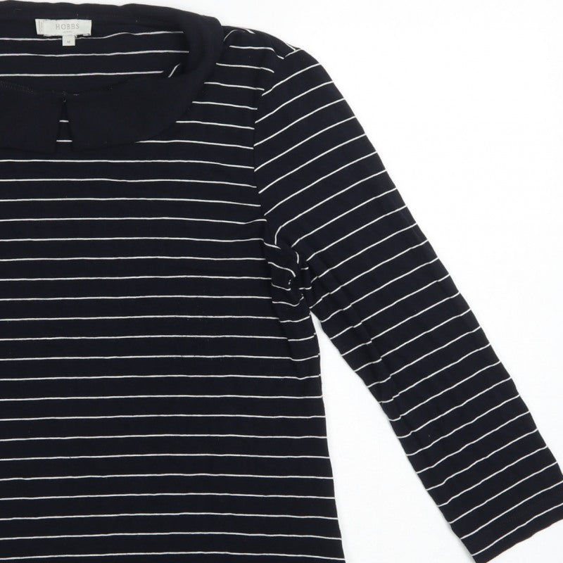 Hobbs Women Black White Striped Long Sleeve Collared Polo Top M