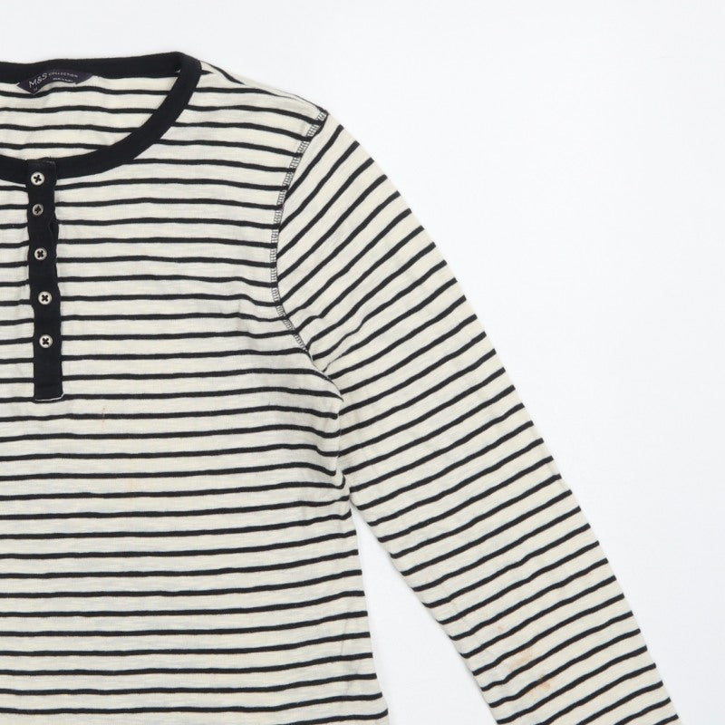 Marks and Spencer Women Multicoloured UK 14 Striped Henley Ringer Top