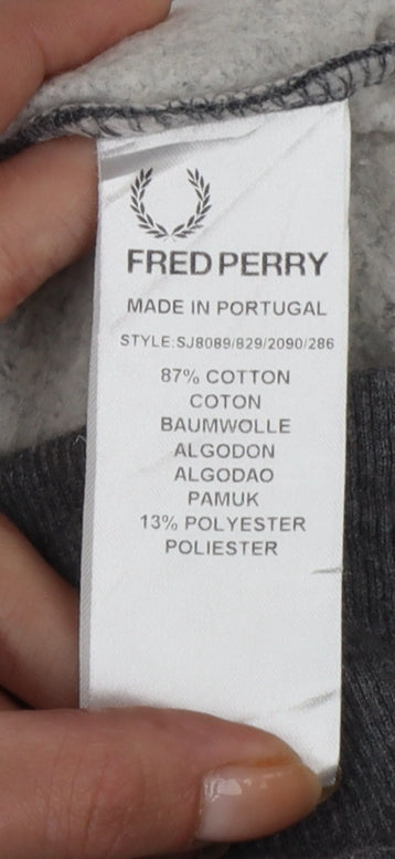 Fred Perry Men’s Grey M Hooded Button Cardigan Sweatshirt Logo