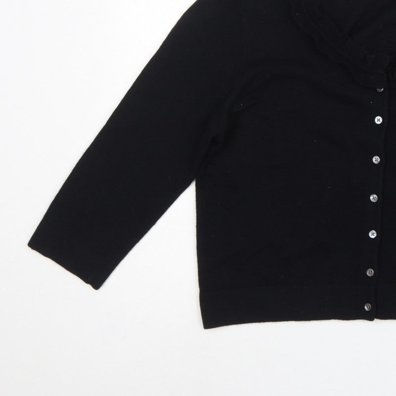 DKNY Women’s Black XL Ruffle V-Neck Lambswool Cashmere Cardigan