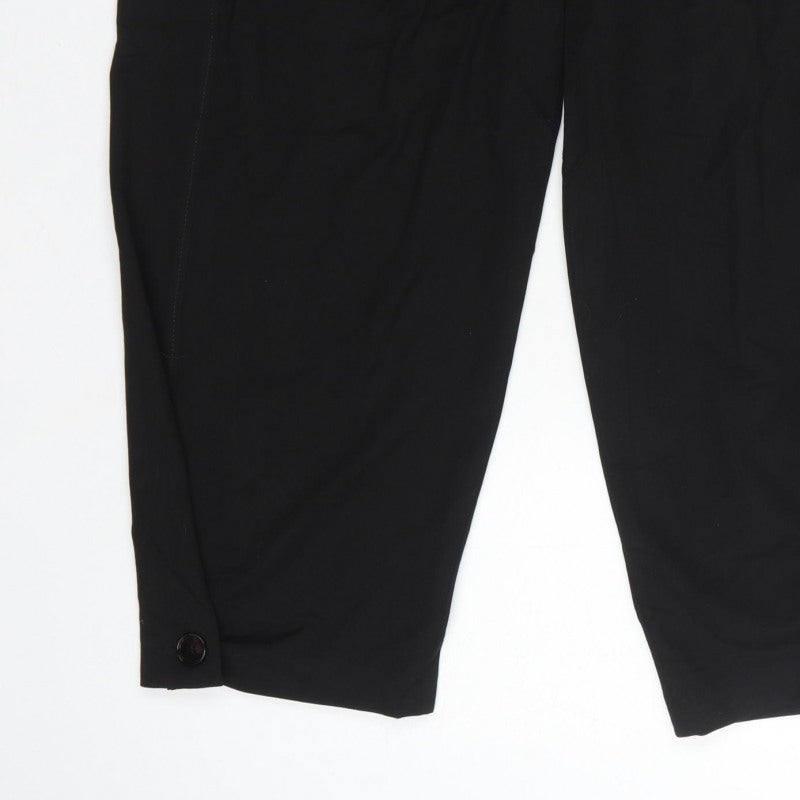 Zara Women Black XL Tapered Cropped Tailored Trousers Ankle Button Pockets
