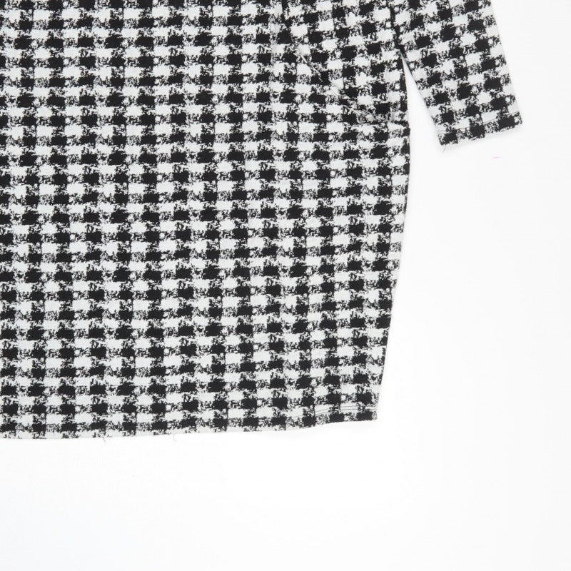 Wallis Women Black White Houndstooth Shift Dress UK 16 Long Sleeve