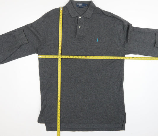 Back view of Polo Ralph Lauren Men's Grey M Long Sleeve Embroidered Logo Polo Shirt